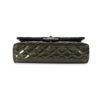 Chanel Green Patent Stripe Medium Classic Flap