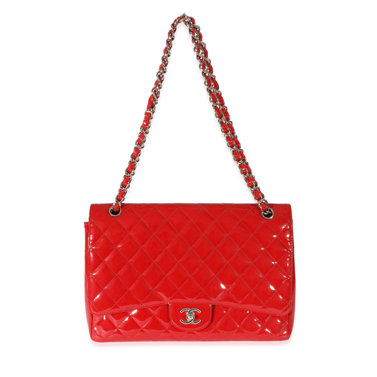 Chanel Red Patent Maxi Single Flap Bag