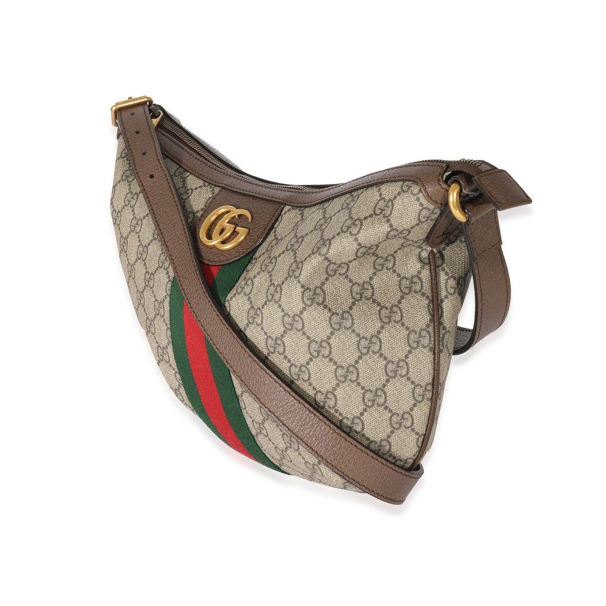 Gray Gucci Small GG Supreme Web Ophidia Half Moon Crossbody Bag