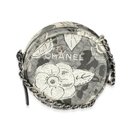 Chanel Black White Lambskin Floral CC Round Clutch With Chain