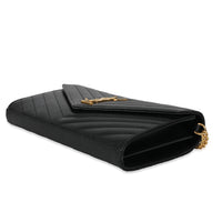 Saint Laurent Black Graine De Poudre Cassandra Envelope Chain Wallet