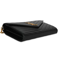 Saint Laurent Black Graine De Poudre Cassandra Envelope Chain Wallet