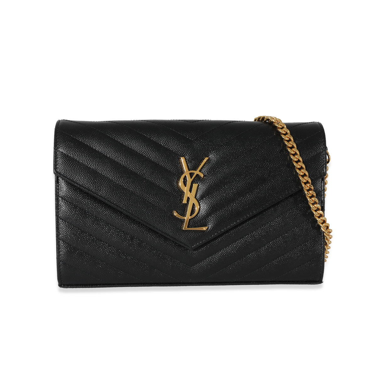 Saint Laurent Black Graine De Poudre Cassandra Envelope Chain Wallet