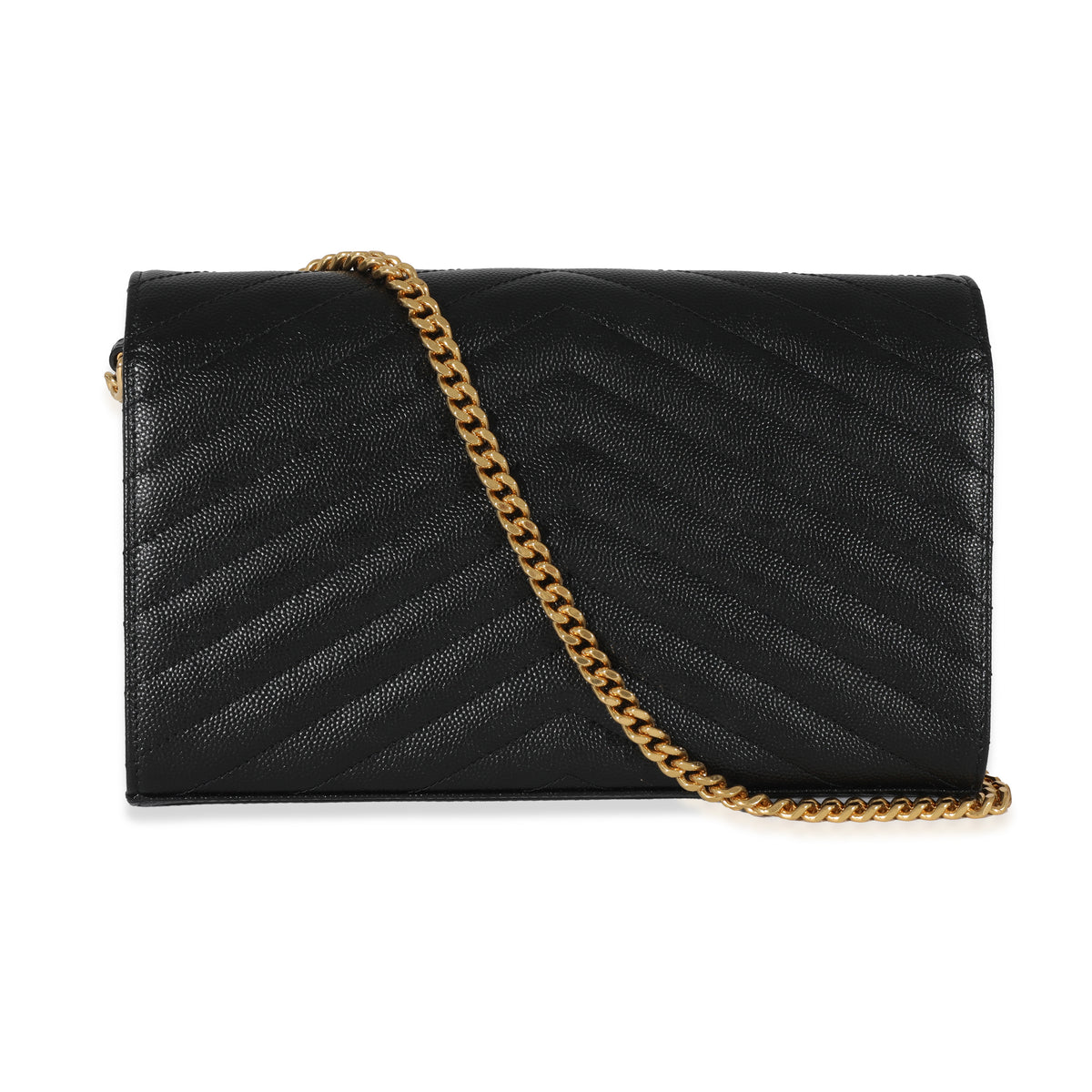 Saint Laurent Black Graine De Poudre Cassandra Envelope Chain Wallet