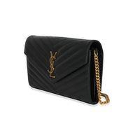 Saint Laurent Black Graine De Poudre Cassandra Envelope Chain Wallet