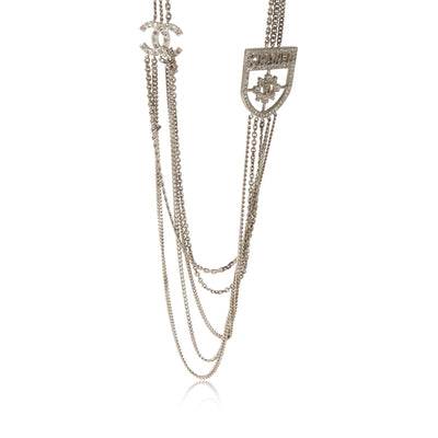 Chanel Multi-Chain CC Crest Shield Medallion Silver Toned Necklace