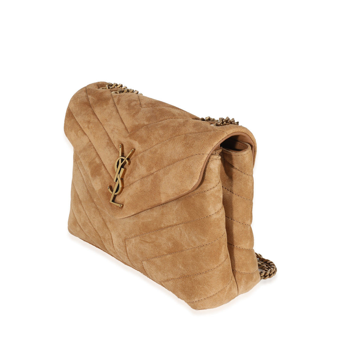 Saint Laurent Loulou Medium Ysl Quilted Suede Shoulder Bag Cinnamon