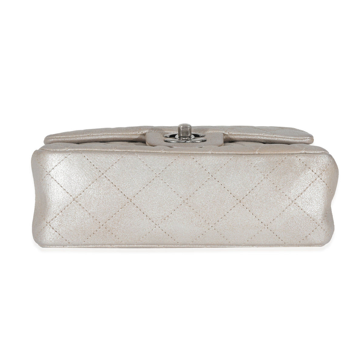 Chanel Silver Metallic Nubuck Rectangular Mini Flap