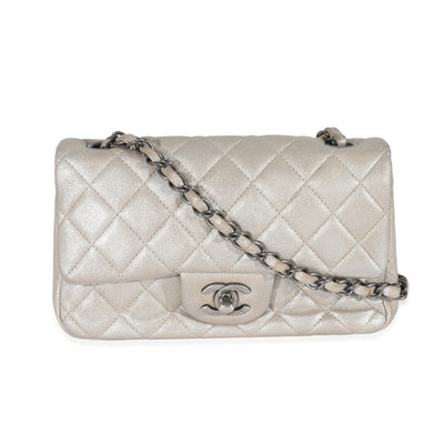 Chanel Silver Metallic Nubuck Rectangular Mini Flap