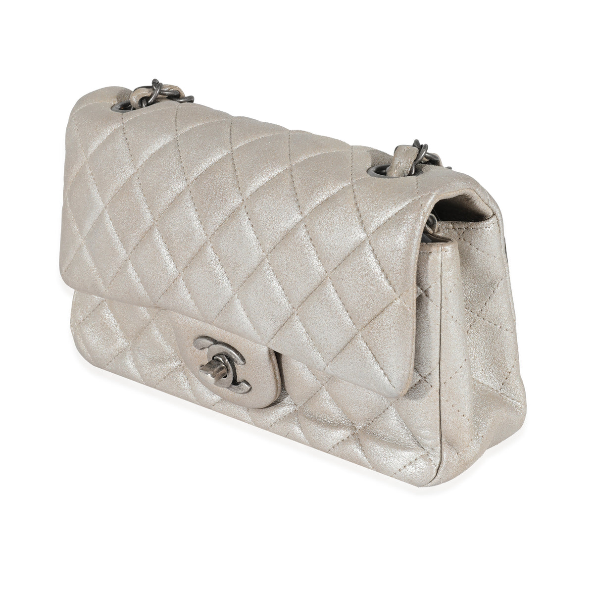 Chanel Silver Metallic Quilted Caviar Medium Classic Double Flap Bag, myGemma