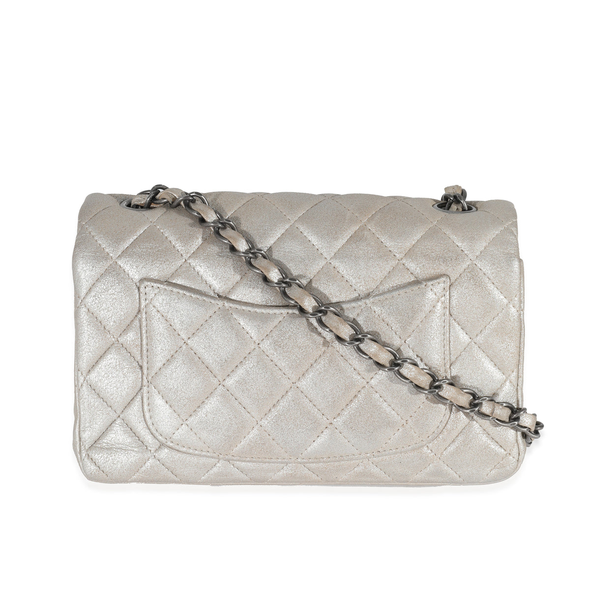 Chanel Silver Metallic Nubuck Rectangular Mini Flap