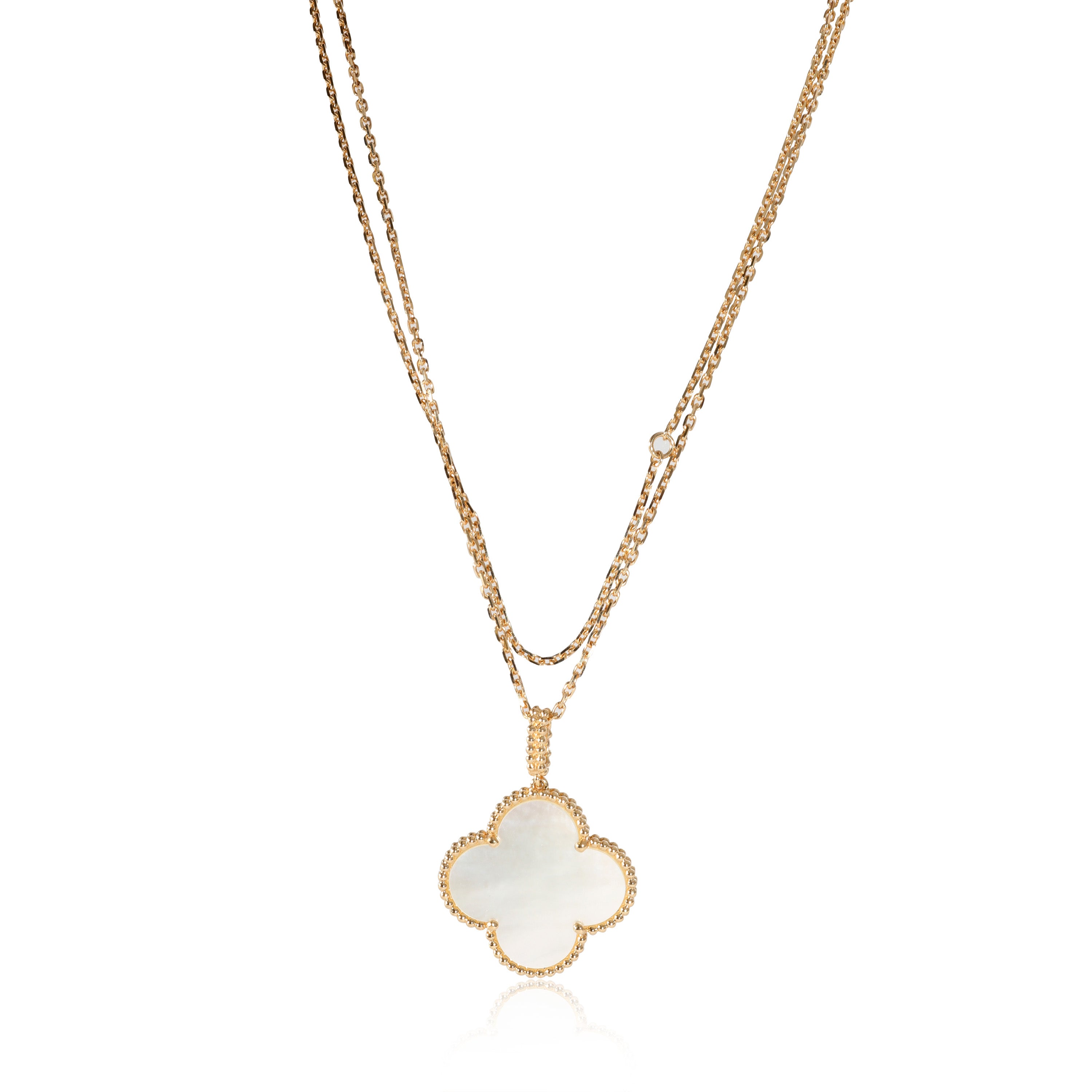 Pure fake Van Cleef & Arpels Alhambra long necklace yellow gold 14 motifs  white mother-of-pearl : vancleef-jewelry