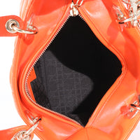 Christian Dior Orange Cannage Lambskin Medium Lady Dior