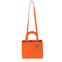 Christian Dior Orange Cannage Lambskin Medium Lady Dior