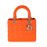 Christian Dior Orange Cannage Lambskin Medium Lady Dior