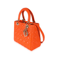 Christian Dior Orange Cannage Lambskin Medium Lady Dior