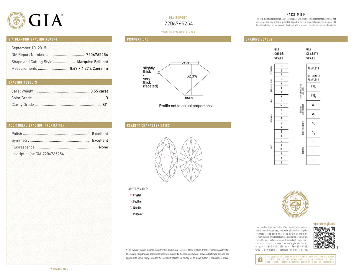 GIA Certified 0.55 Ct Marquise cut D SI1 Loose Diamond