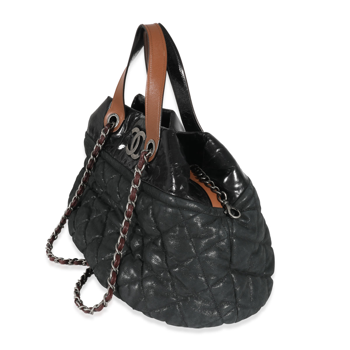 Chanel Black Iridescent Calfskin Quilted In The Mix Tote