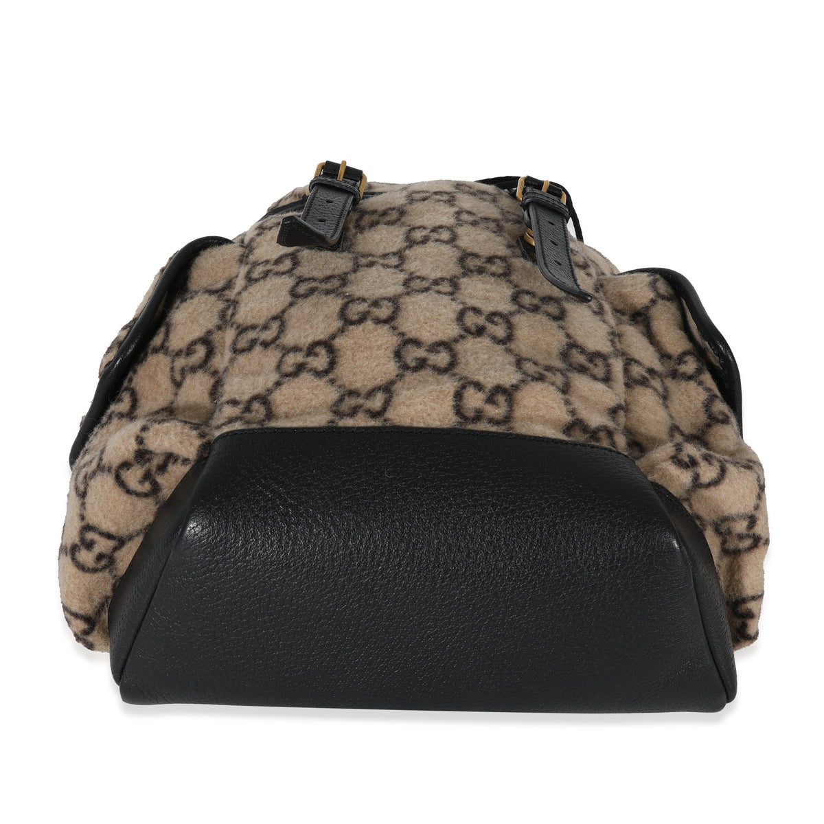 Gucci Beige Black Wool GG Double Pocket Buckle Backpack