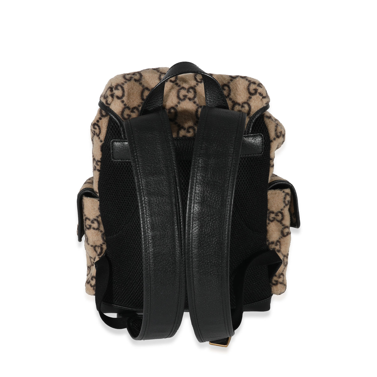 Gucci Beige Black Wool GG Double Pocket Buckle Backpack