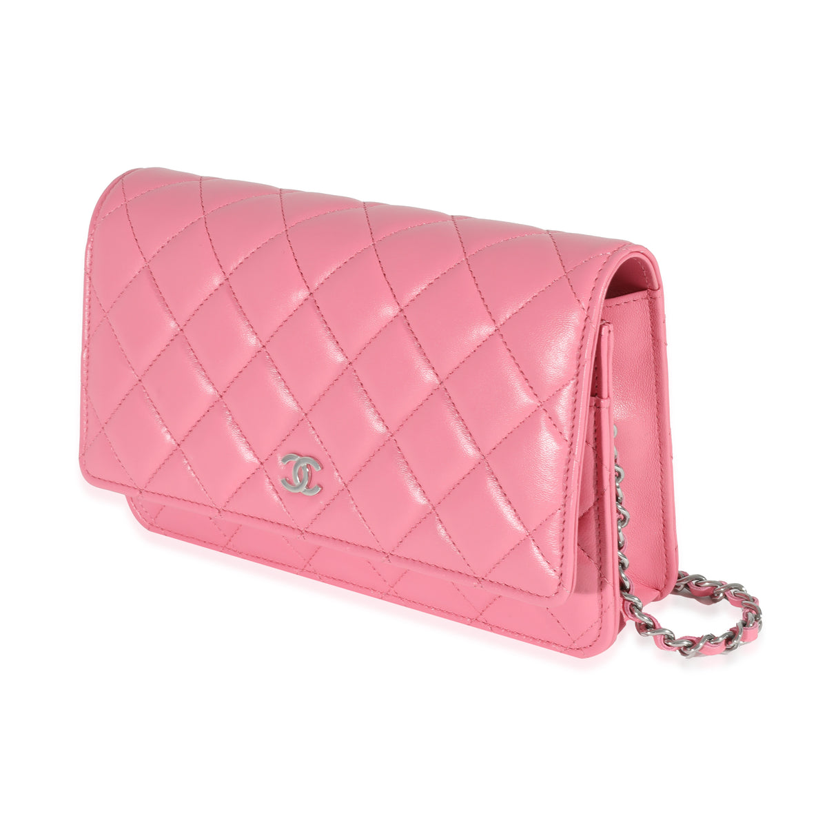 Pink Quilted Lambskin Pearl Crush Wallet on Chain Gold Hardware, 2019