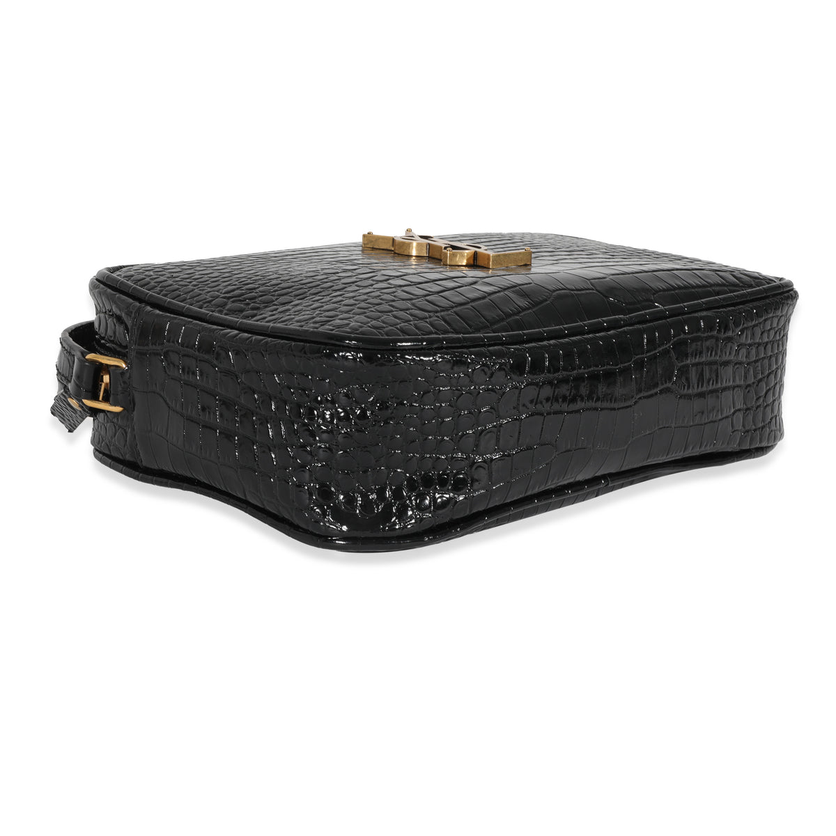Saint Laurent Black Croc Embossed Lou Camera Bag