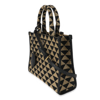 Prada Small Black Beige Embroidered Canvas Symbole Tote