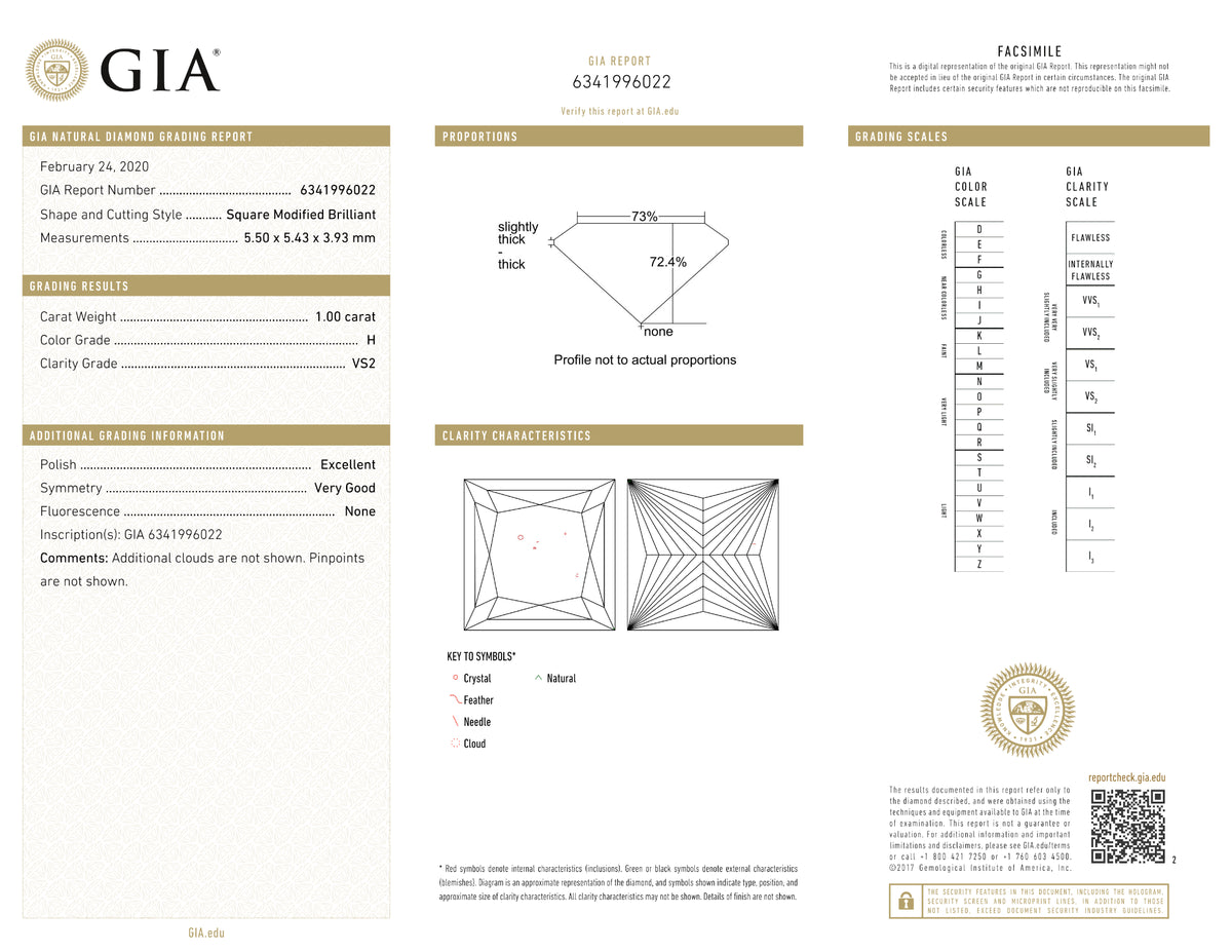 GIA Certified 1.00 Ct Princess cut H VS2 Loose Diamond