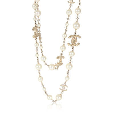 Chanel 2010 Pearl Station CC Gold Plated Necklace