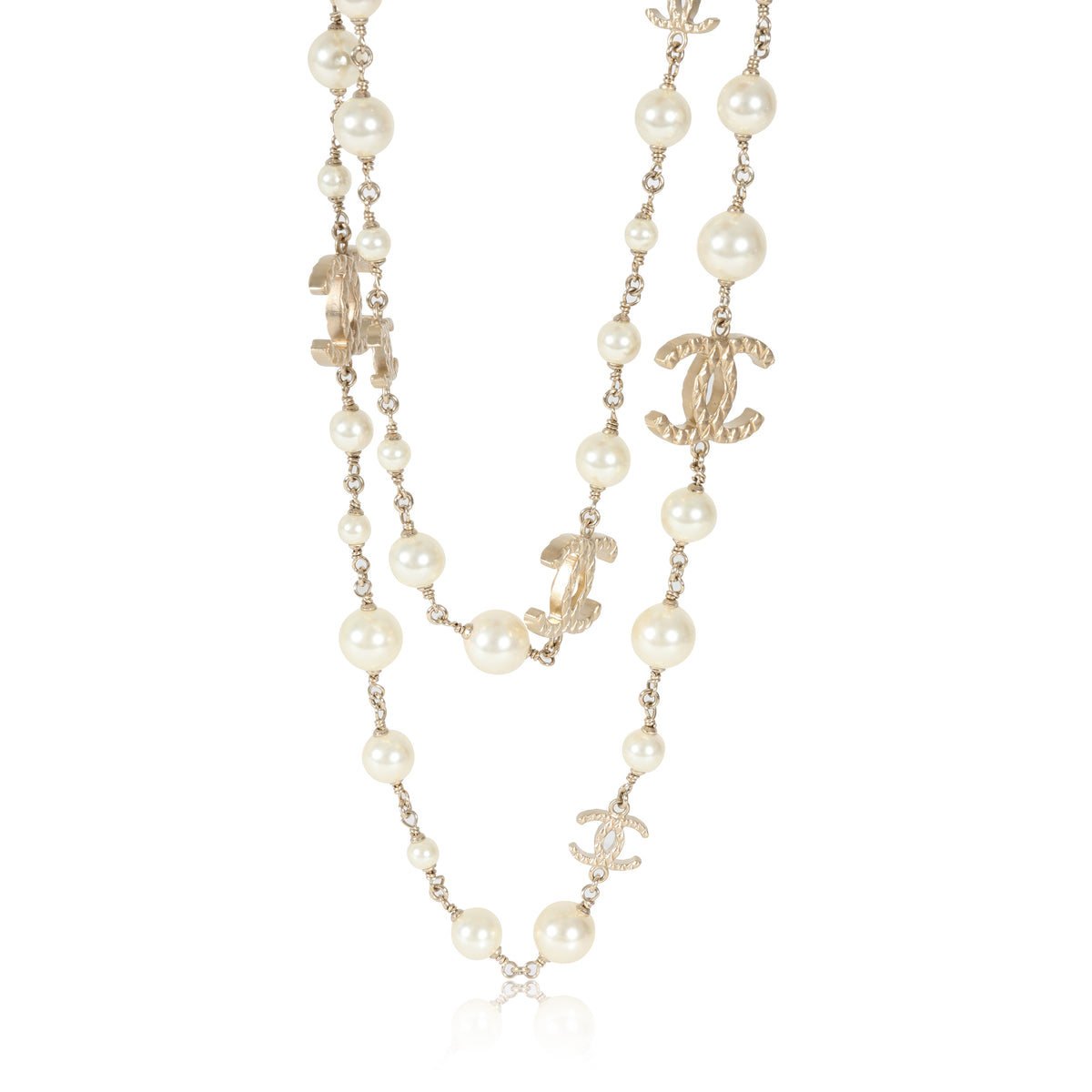 Chanel 2010 Pearl Station CC Gold Plated Necklace