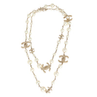 Chanel 2010 Pearl Station CC Gold Plated Necklace