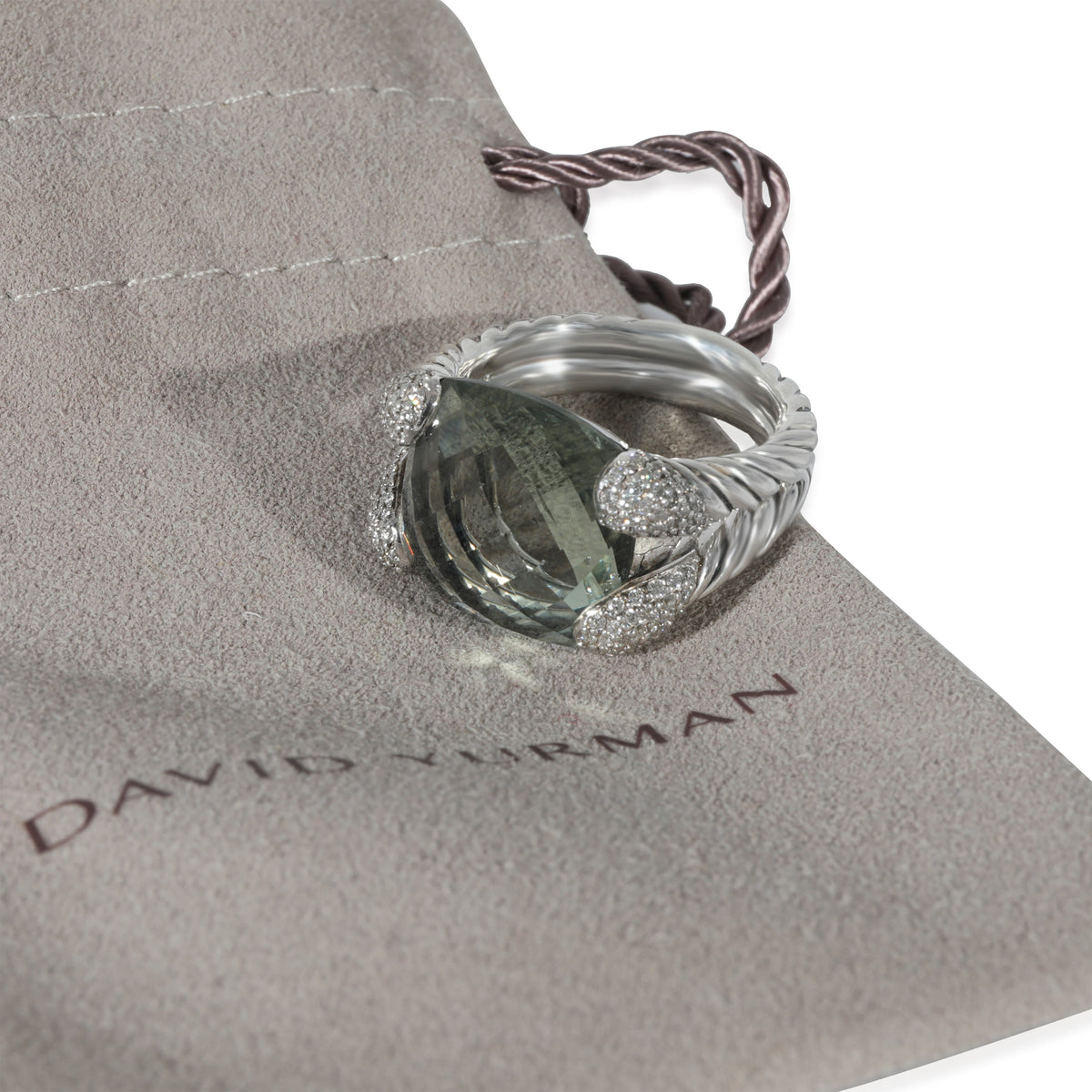 David Yurman Willow Ring With Prasiolite & Diamonds in Sterling Silver 0.33 CTW