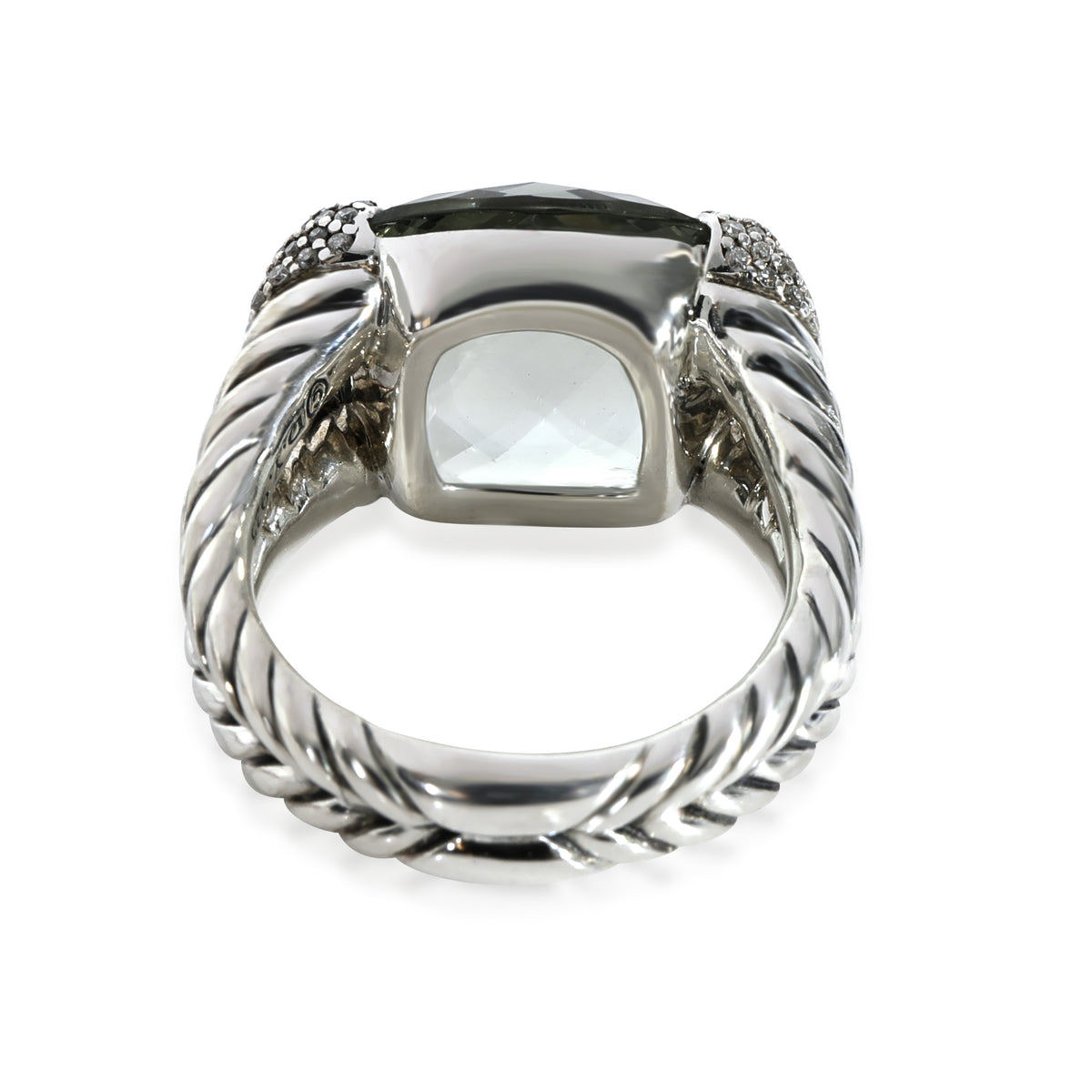 David Yurman Willow Ring With Prasiolite & Diamonds in Sterling Silver 0.33 CTW