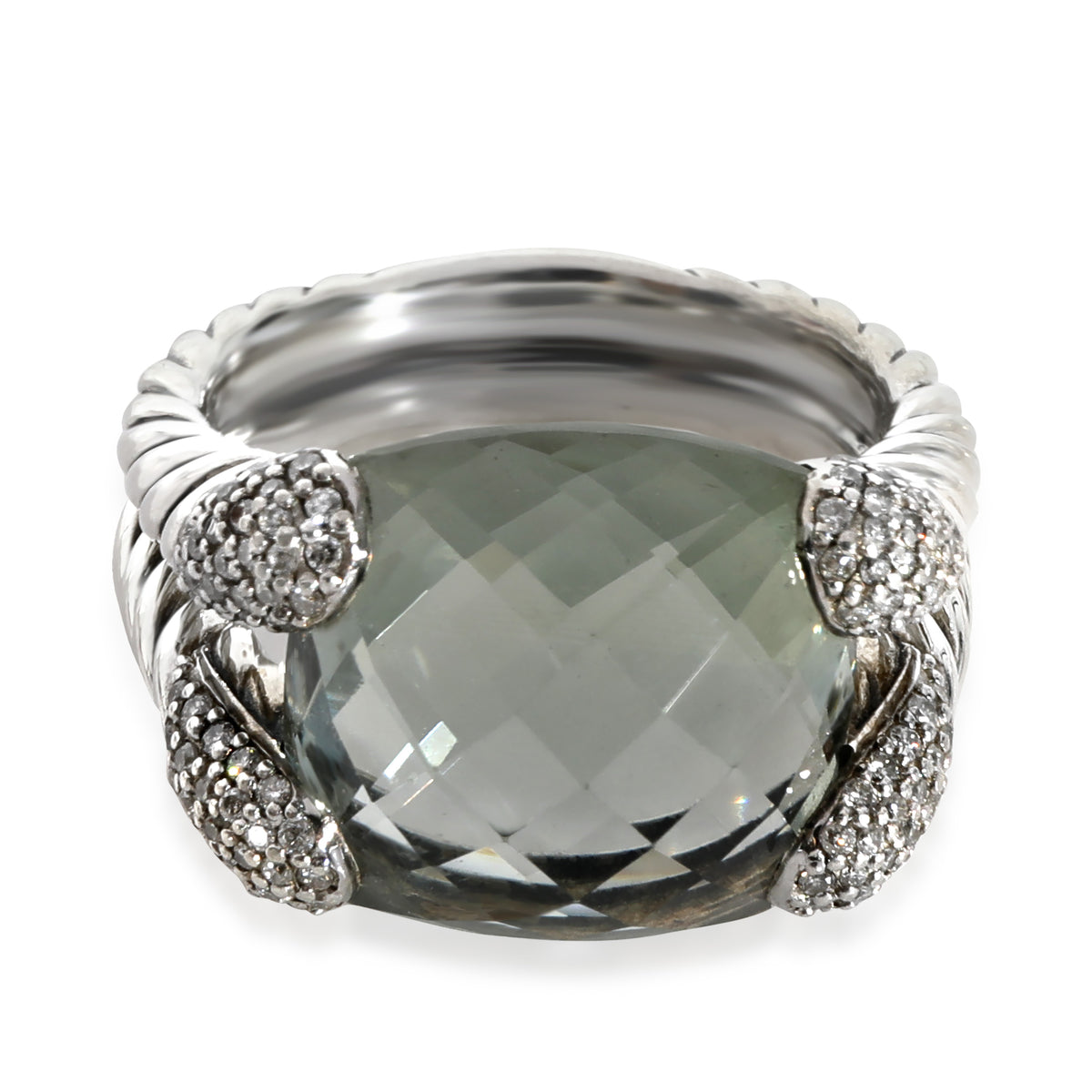 David Yurman Willow Ring With Prasiolite & Diamonds in Sterling Silver 0.33 CTW