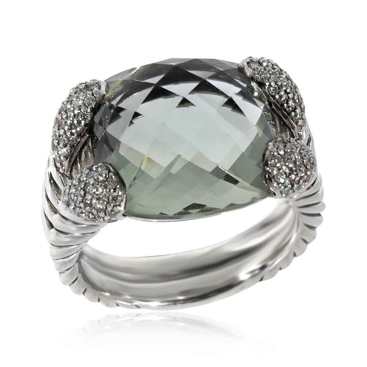 David Yurman Willow Ring With Prasiolite & Diamonds in Sterling Silver 0.33 CTW