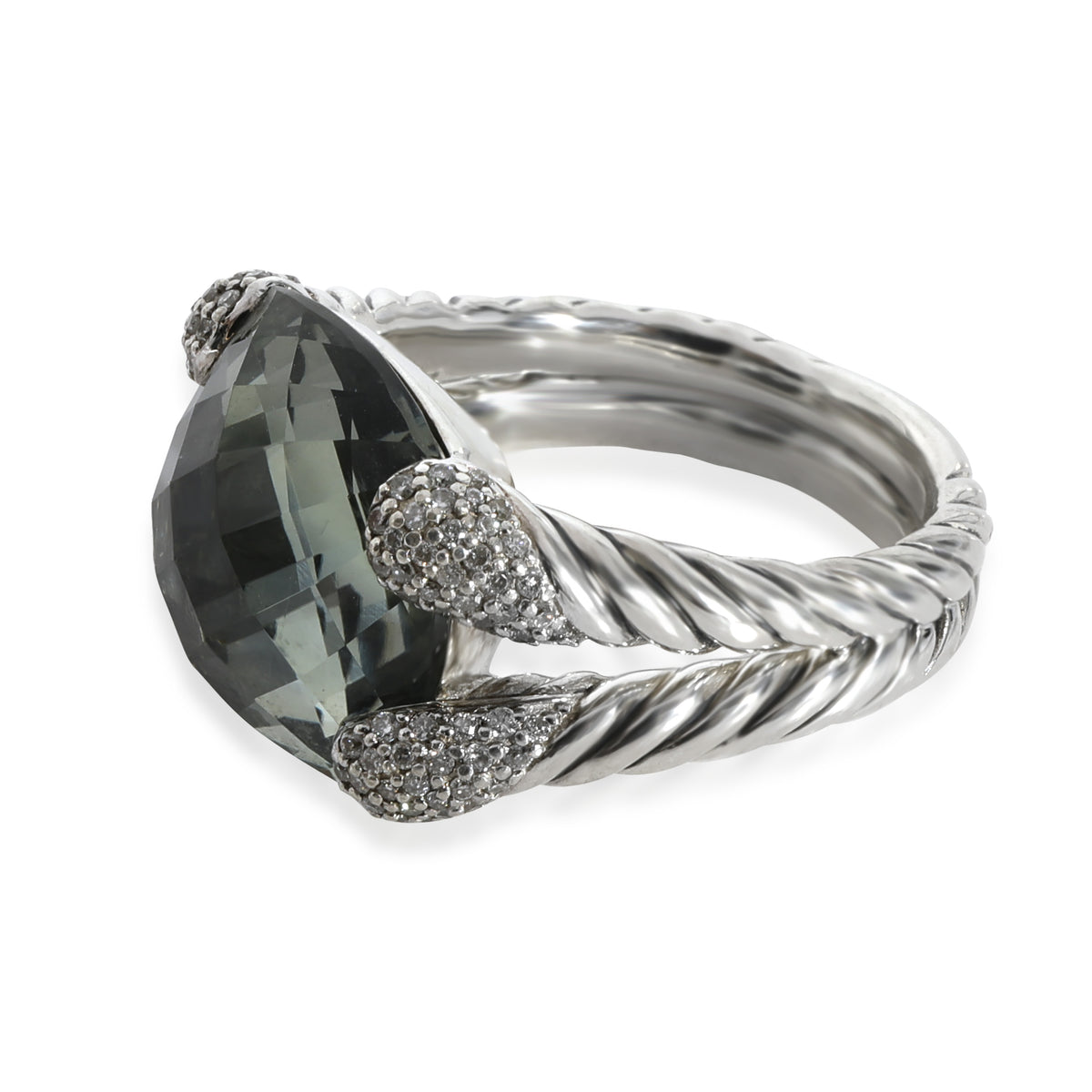 David Yurman Willow Ring With Prasiolite & Diamonds in Sterling Silver 0.33 CTW