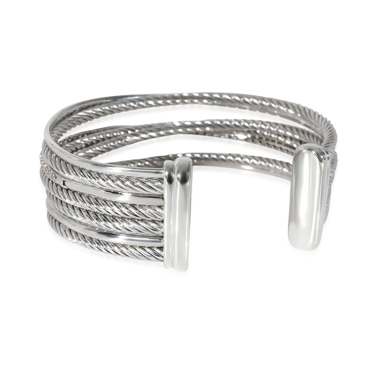 David Yurman Crossover Diamond Cuff in 14k White Gold/Sterling Silver 0.65 CTW