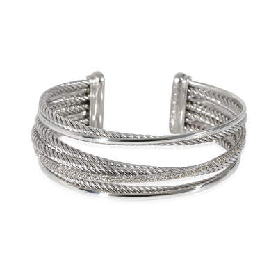 David Yurman Crossover Diamond Cuff in 14k White Gold/Sterling Silver 0.65 CTW