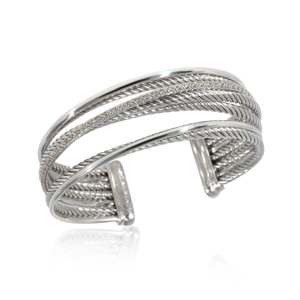 David Yurman Crossover Diamond Cuff in 14k White Gold/Sterling Silver 0.65 CTW