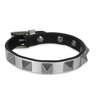 Silver Tone Metal Valentino Stud Leather Bracelet