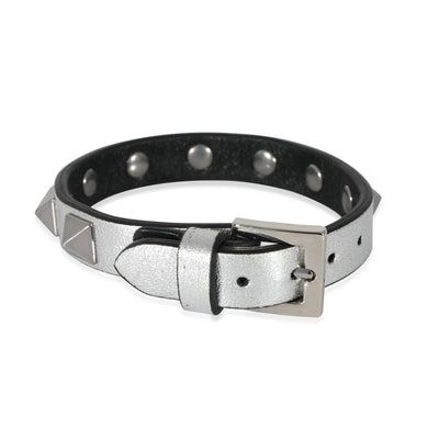 Silver Tone Metal Valentino Stud Leather Bracelet