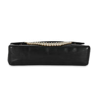 Chanel Vintage Black Lambskin Square Quilted Pearl Chain Clutch