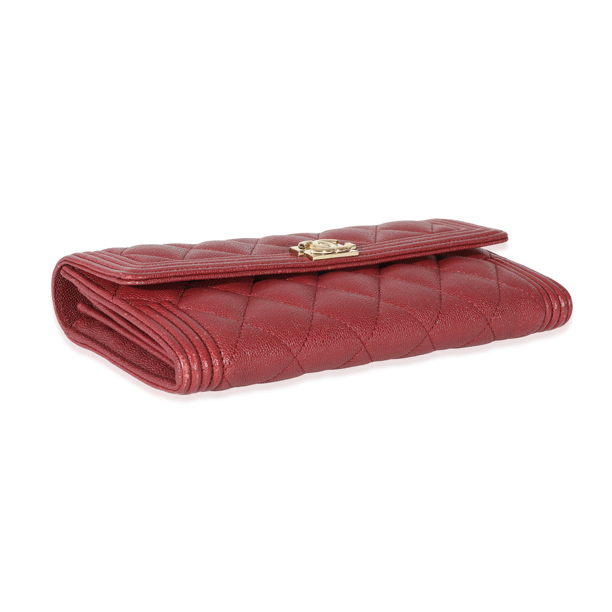 Chanel Burgundy Quilted Caviar Boy Flap Wallet