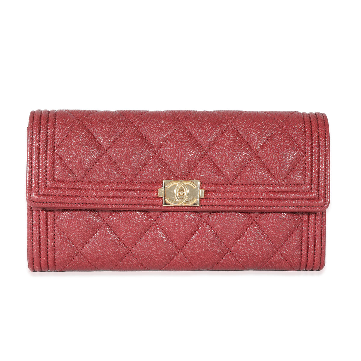 Chanel Burgundy Quilted Caviar Boy Flap Wallet