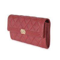 Chanel Burgundy Quilted Caviar Boy Flap Wallet