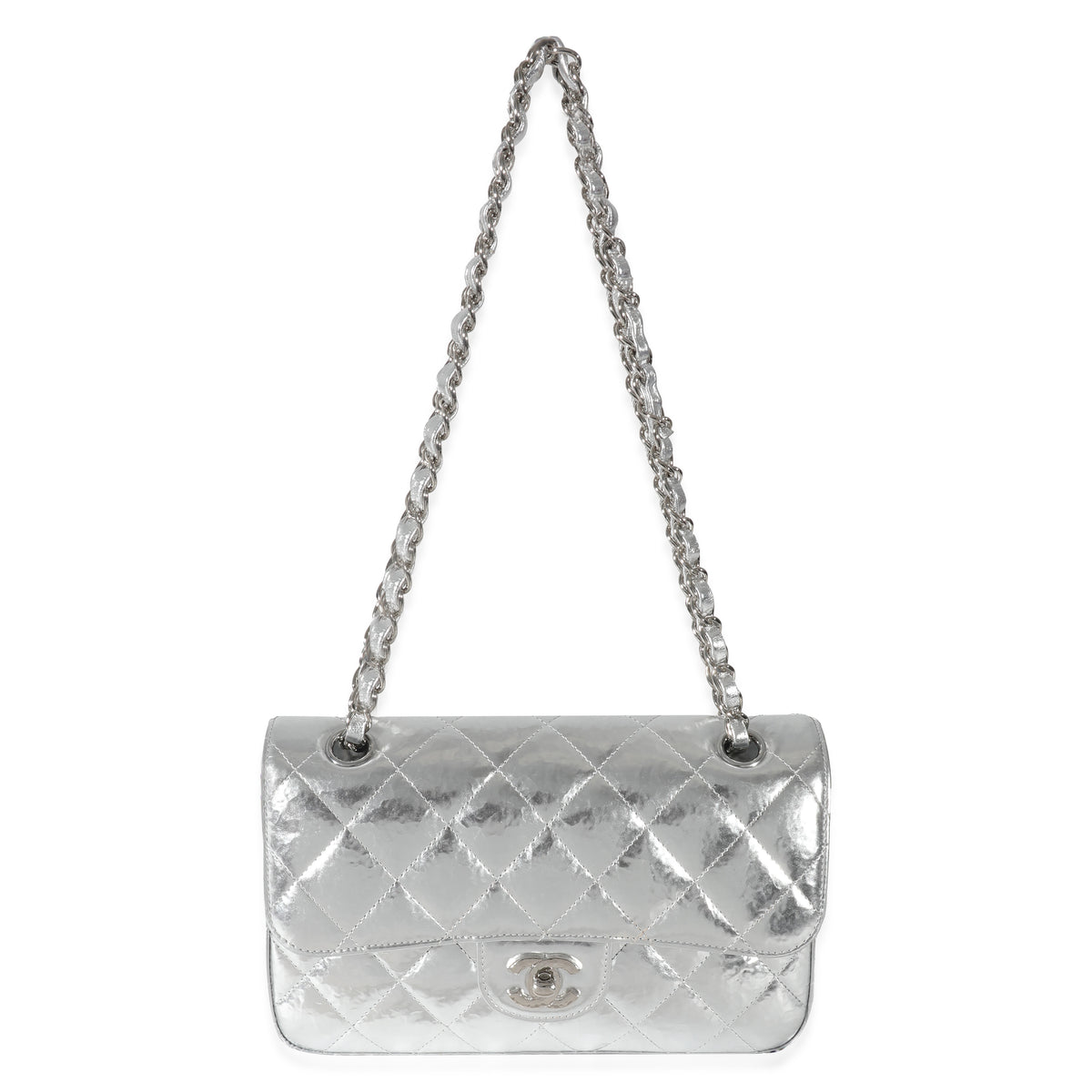 Chanel Silver Hammered Metallic Calfskin Small Classic Double Flap