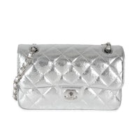 Chanel Silver Hammered Metallic Calfskin Small Classic Double Flap