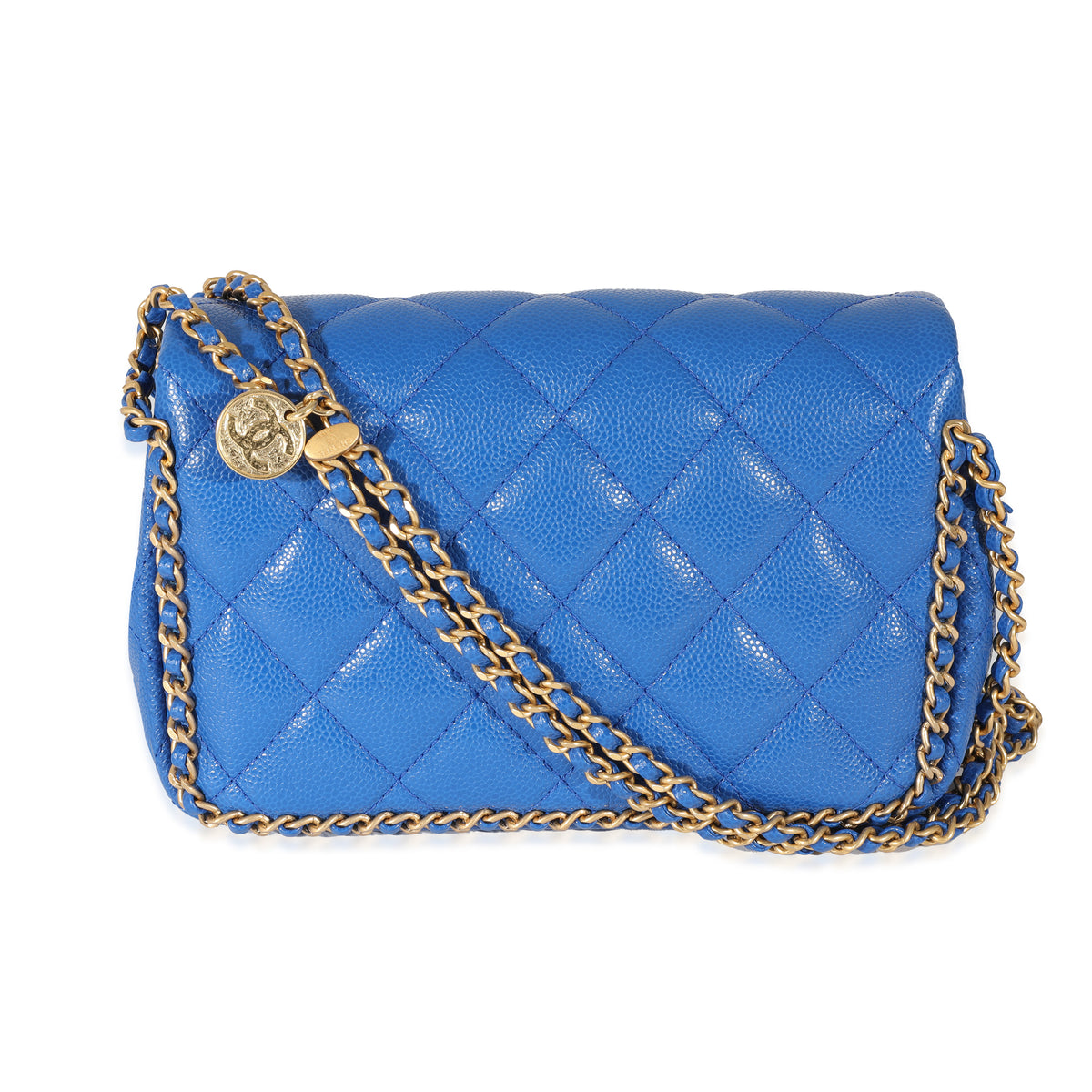 Chanel 22B Dark Blue Caviar Chain Around Flap Bag