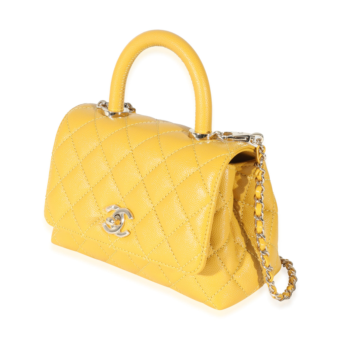 Chanel Yellow Small Canary Caviar Quilted COCO Flap Bag with Lizard Top  Handle For Sale at 1stDibs