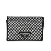 Prada Black Satin Crystal Card Holder With Chain